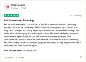 Loft conversion plumbing testimonial